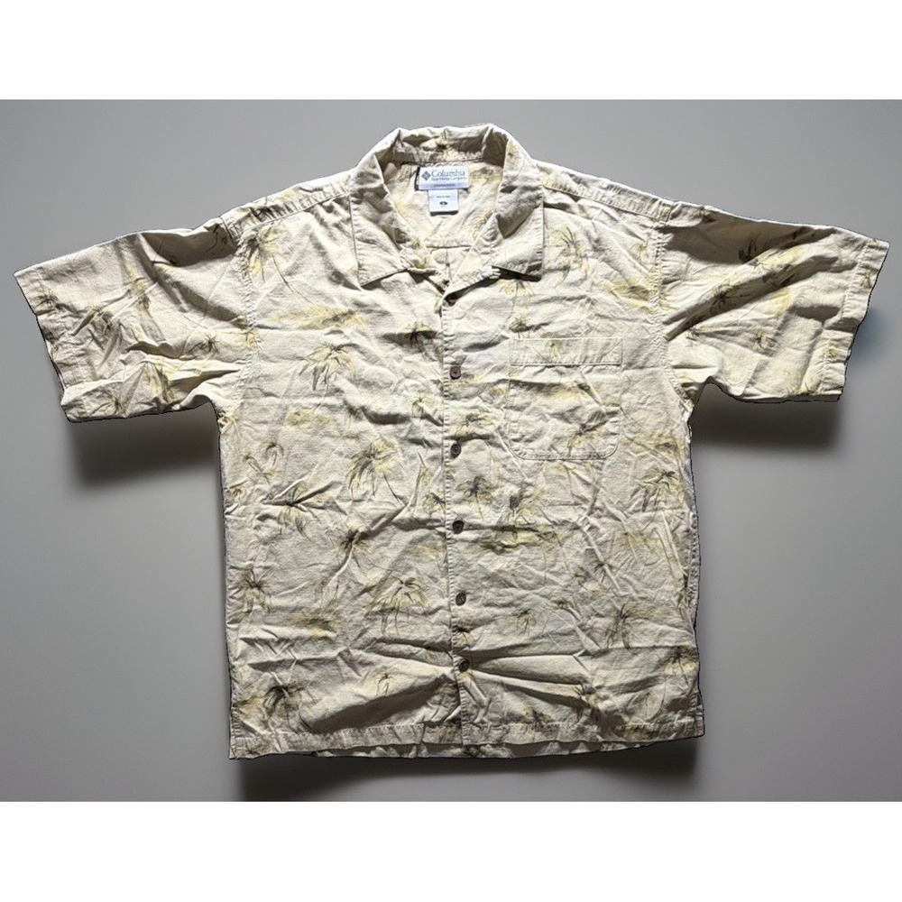 Columbia GRT Palm Tree Short Sleeve Shirt. 70% Silk/30% Cotton Sz. Large
